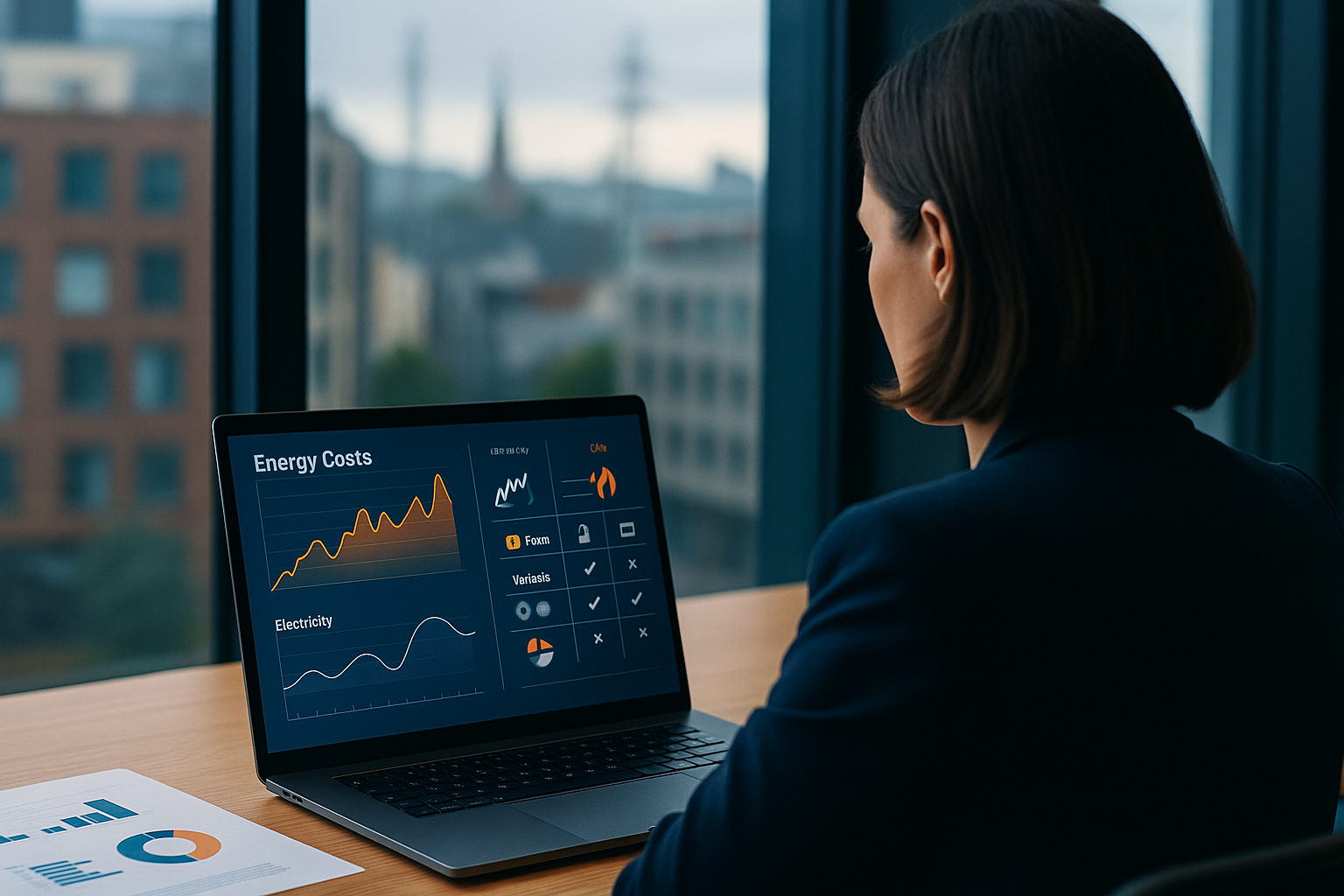 Chef d’entreprise analysant un contrat fixe d’énergie