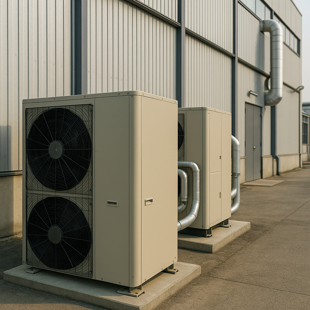 Pompe à chaleur industrielle extérieure sur un site tertiaire en Belgique