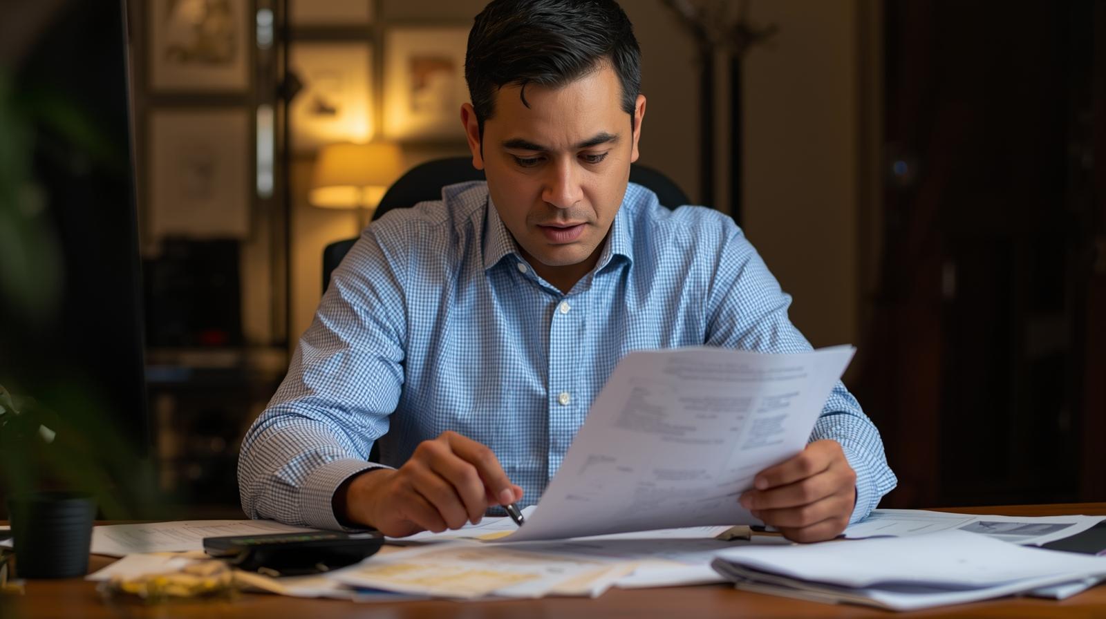 Dirigeant d’entreprise analysant une facture d’énergie avec des graphiques de consommation en baisse